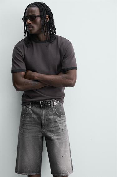 FADED CHAIN-EFFECT DENIM BERMUDA SHORTS - Grey by Zara - Image 5