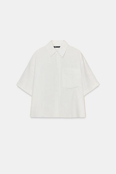 Zara LINEN BLEND SHIRT - White