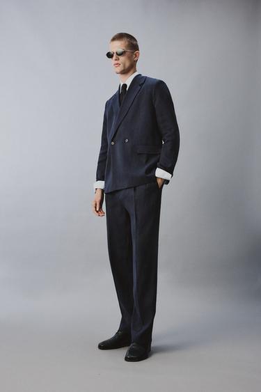 BLAZER CRUZADA TRAJE LINO - ALGODÓN - Índigo de Zara