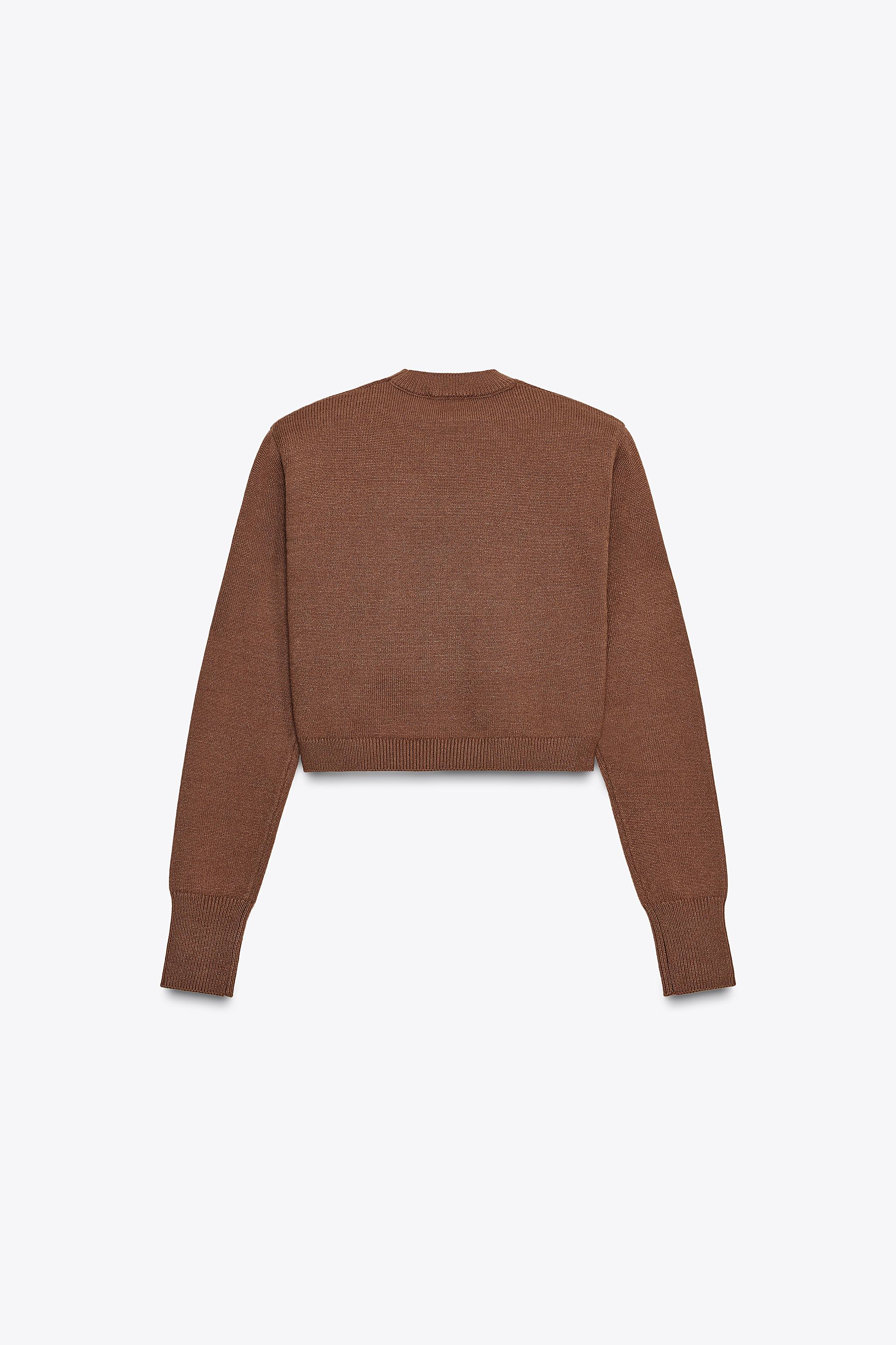 SHOULDER PAD CROPPED KNIT SWEATER - Brown | ZARA United States