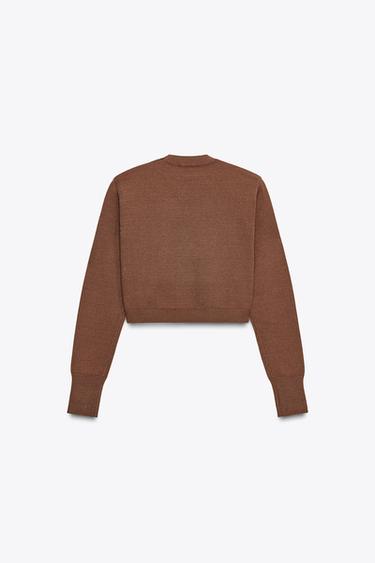 CROPPED KNIT SWEATER WITH SHOULDER PADS - Brown by Zara - Image 5