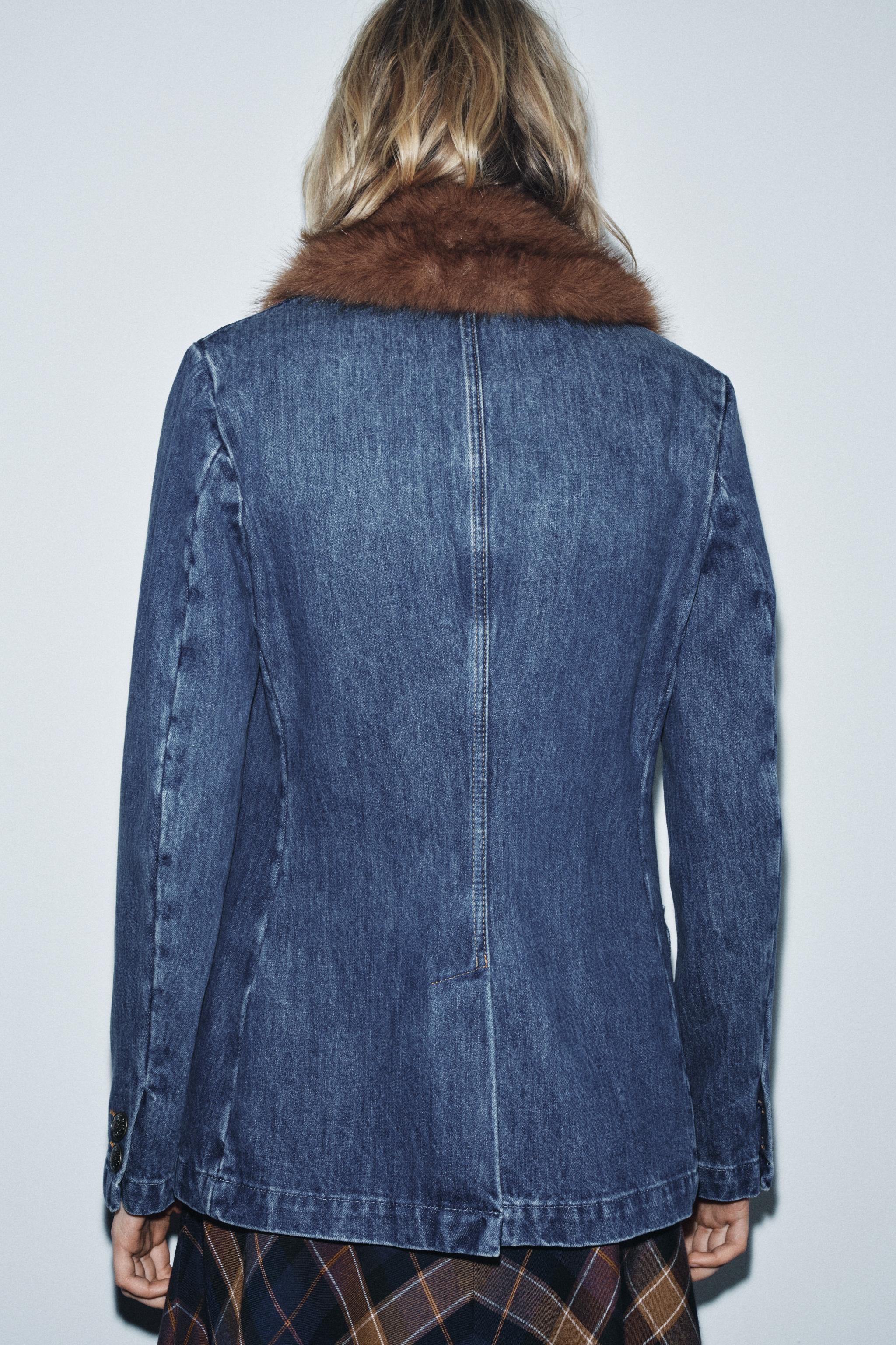 DENIM BLAZER WITH FAUX FUR COLLAR ZW COLLECTION