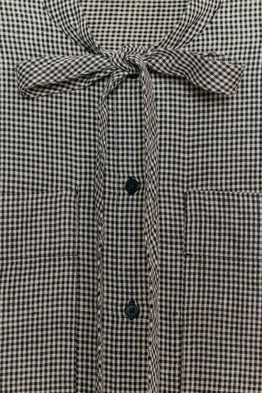 CHEMISE À CARREAUX EN LIN ZW COLLECTION - Écru / Noir de Zara - Image 7