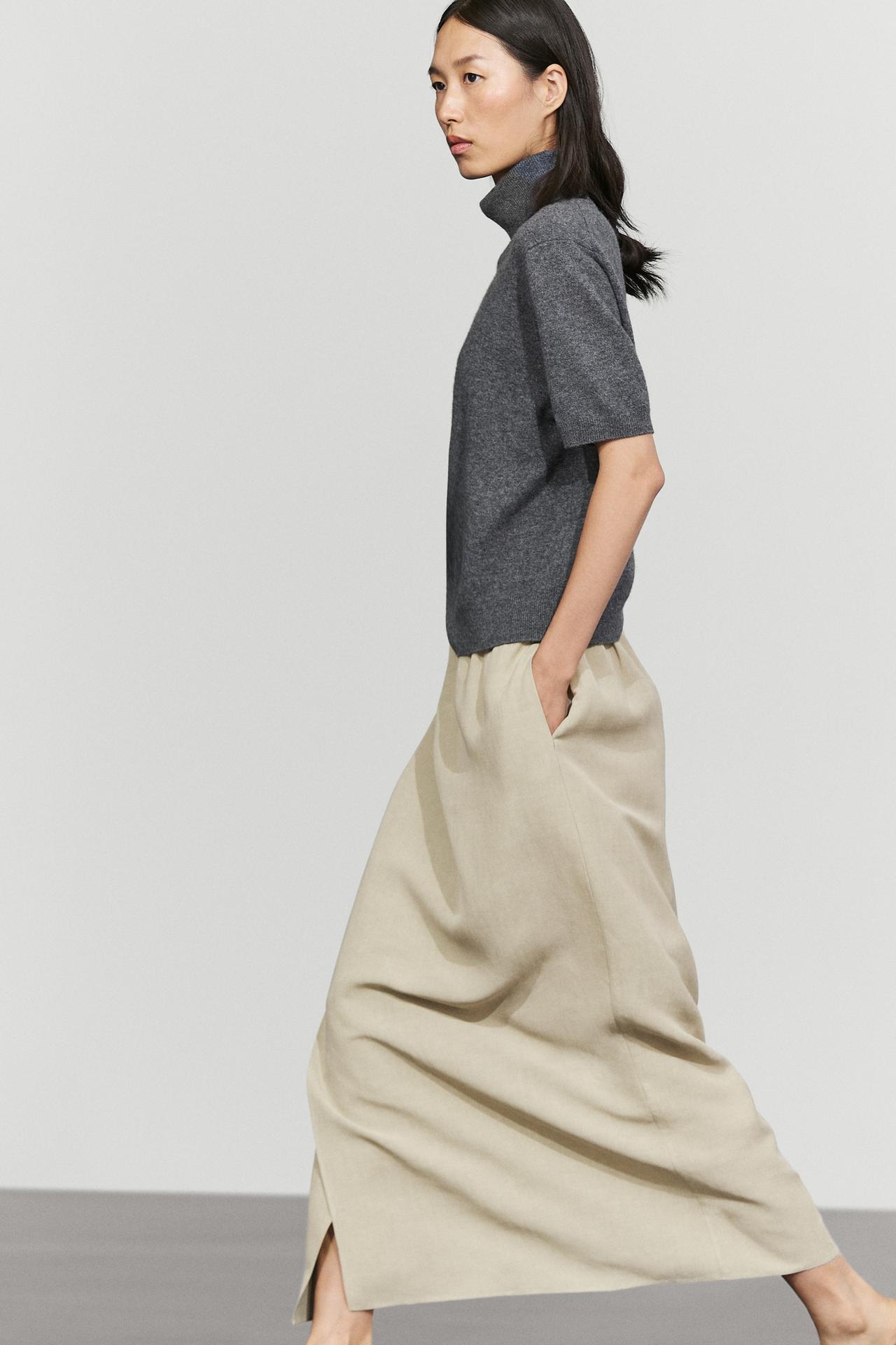 Double-layer midi skirt - STUDIO — Light khaki