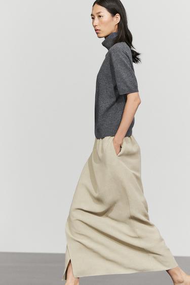 Double-layer midi skirt - STUDIO — Light khaki 1