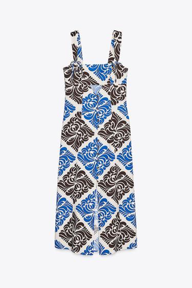 ROBE MI-LONGUE IMPRIMÉE - Écru / Bleu de Zara - Image 4