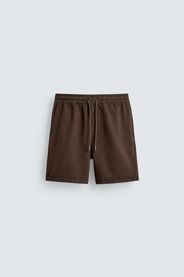 Zara REGULAR FIT TEXTURED SHORTS - Brown