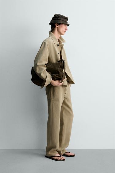 BALLOON FIT 100% LINEN TROUSERS - camel by Zara