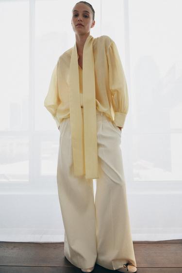 ZW COLLECTION SATIN SHIRT WITH TIES - Yellow by Zara