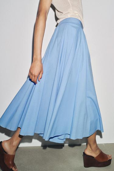 ZW COLLECTION FLARED COTTON SKIRT - Light blue by Zara