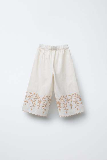EMBROIDERED LINEN CULOTTES - Ecru by Zara - Image 1