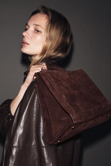 Zara LEATHER CITY BAG - Red