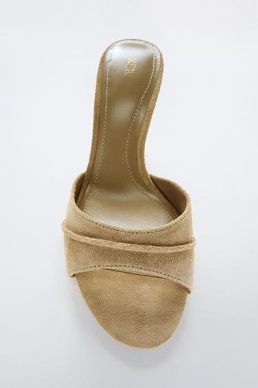 Zara KOŽNE SANDALE SA ŠTIKLOM – Boja peska