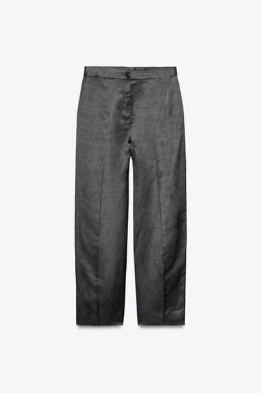 SATIN LINEN BLEND TROUSERS ZW COLLECTION - Charcoal by Zara