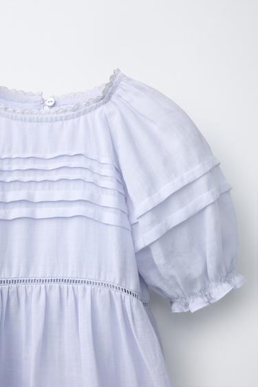 ROBE PLIS NERVURÉS ET DENTELLE 100% RAMIE - Bleu fluo de Zara - Image 2