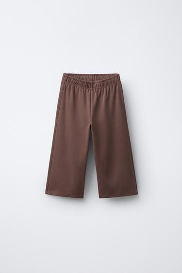 PANTALÓN FELPA WIDE LEG TEXTO RELIEVE - Chocolate de Zara
