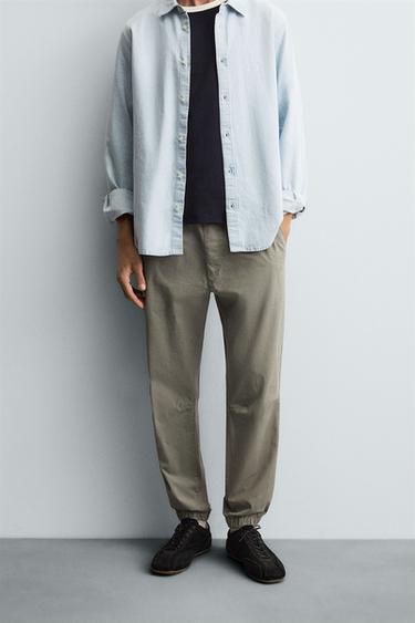 SLIM FIT JOGGER WAIST TROUSERS - Light khaki by Zara