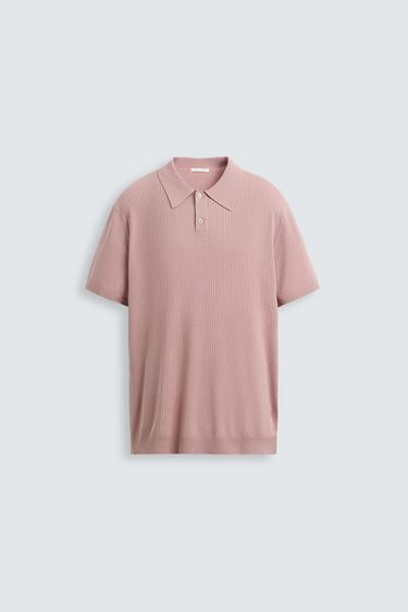 Zara RIB KNIT POLO SHIRT - Pink