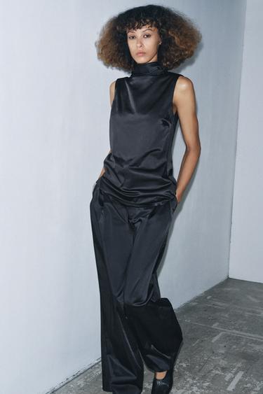 PANTALON SATINÉ À PINCES ZW COLLECTION - Noir de Zara - Image 5