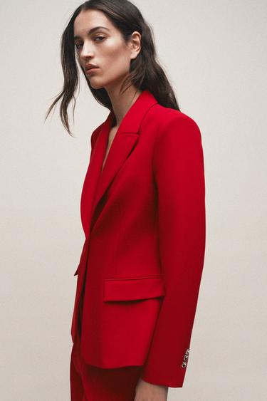 Zara TAILORED SHOULDER PAD BLAZER - Red