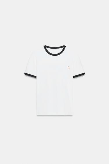 ZARA T-SHIRT WITH TRIM AND BROOCH - White by Zara - Image 4