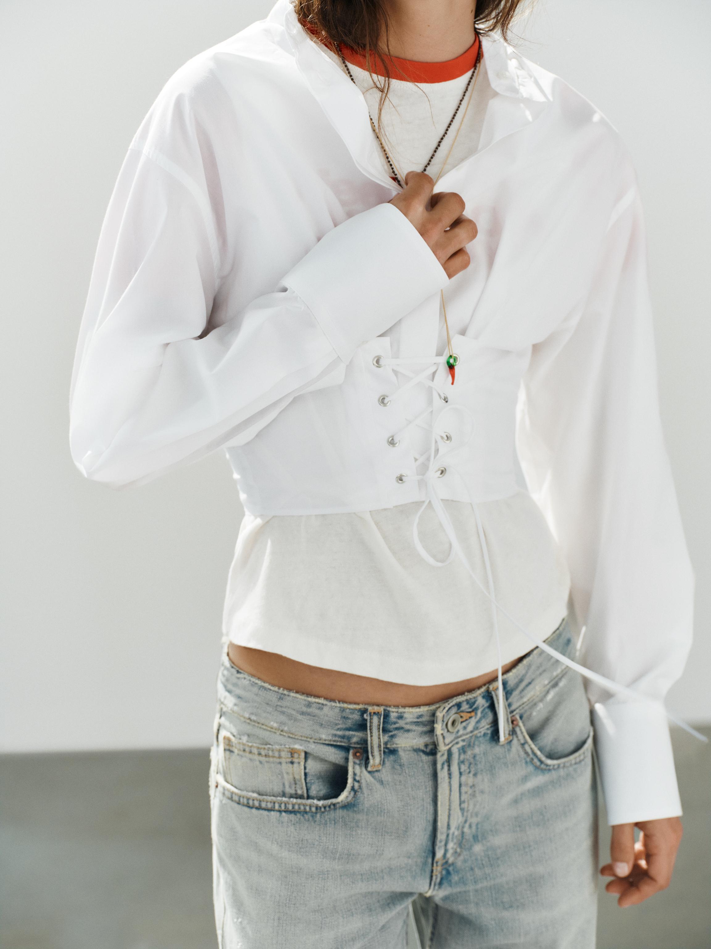 STRAPPY CORSET POPLIN SHIRT