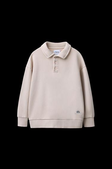 Zara LABEL POLO SWEATSHIRT - Ecru - Image 0
