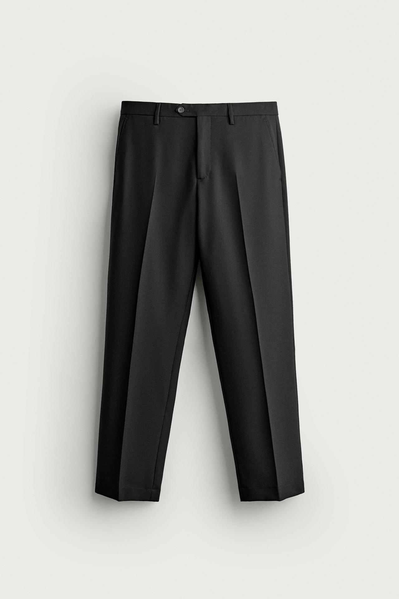 100% WOOL SUIT PANTS — Black