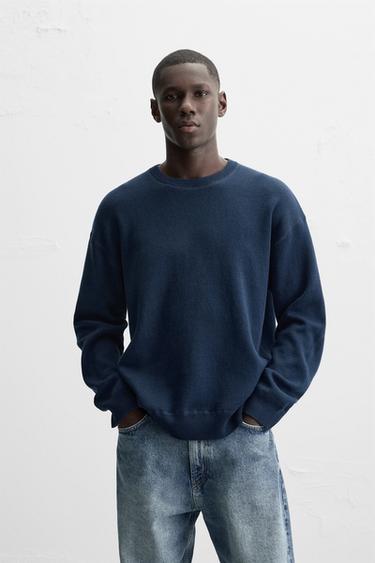 PULL EN MÉLANGE DE COTON - Bleu marine de Zara