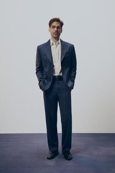 REGULAR FIT 100% WOOL TEXTURED SUIT TROUSERS - Navy blue by Zara