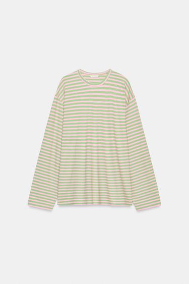 STRIPED COTTON AND LINEN T-SHIRT - Mint by Zara