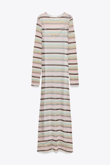 LONG METALLIC THREAD STRIPED DRESS - Multicoloured by Zara - Image 4