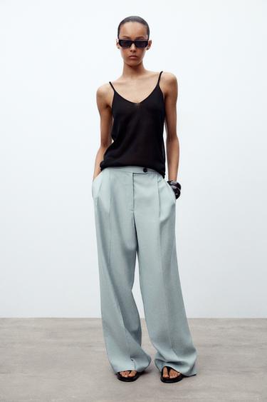 Zara ZW 系列打褶長褲 - 淡藍色