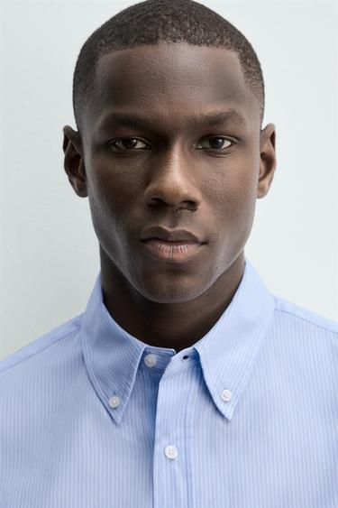 REGULAR FIT STRIPED SHIRT - White / Sky blue by Zara - Image 4