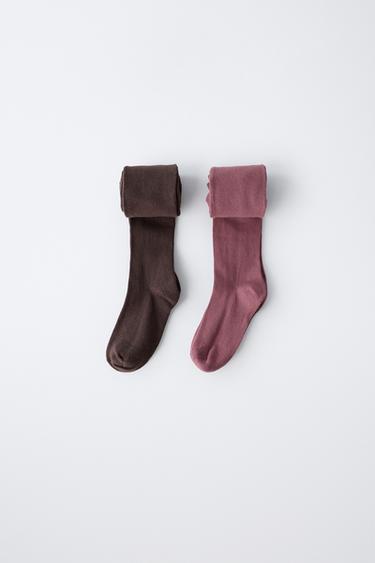 LOT DE DEUX COLLANTS UNIS - Marron de Zara