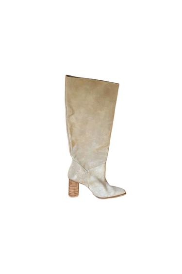 ZARA BEIGE HEELED SUEDE KNEE HIGH BOOTS