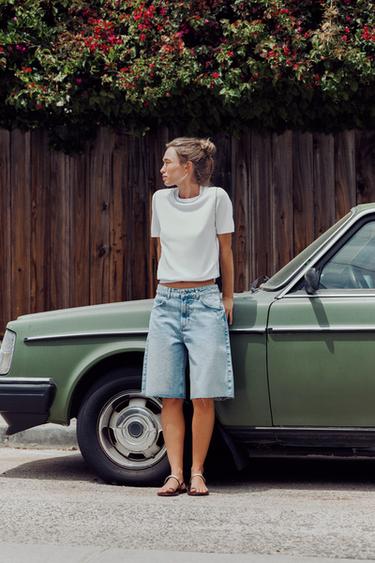 パイピングトリム ショートスリーブニットトップスホワイト/ネイビーブルーZaraのパイピングトリム ショートスリーブニットトップス - ホワイト/ネイビーブルー