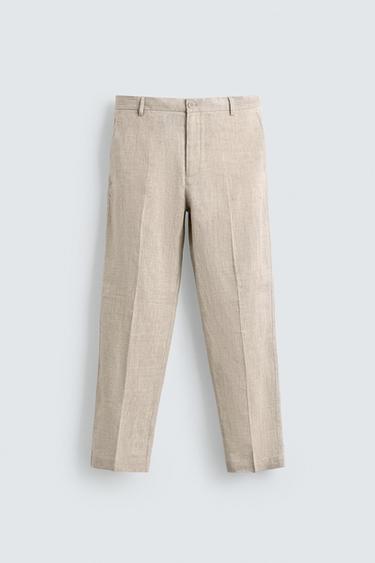 100% LINEN REGULAR FIT TROUSERS - Light beige by Zara