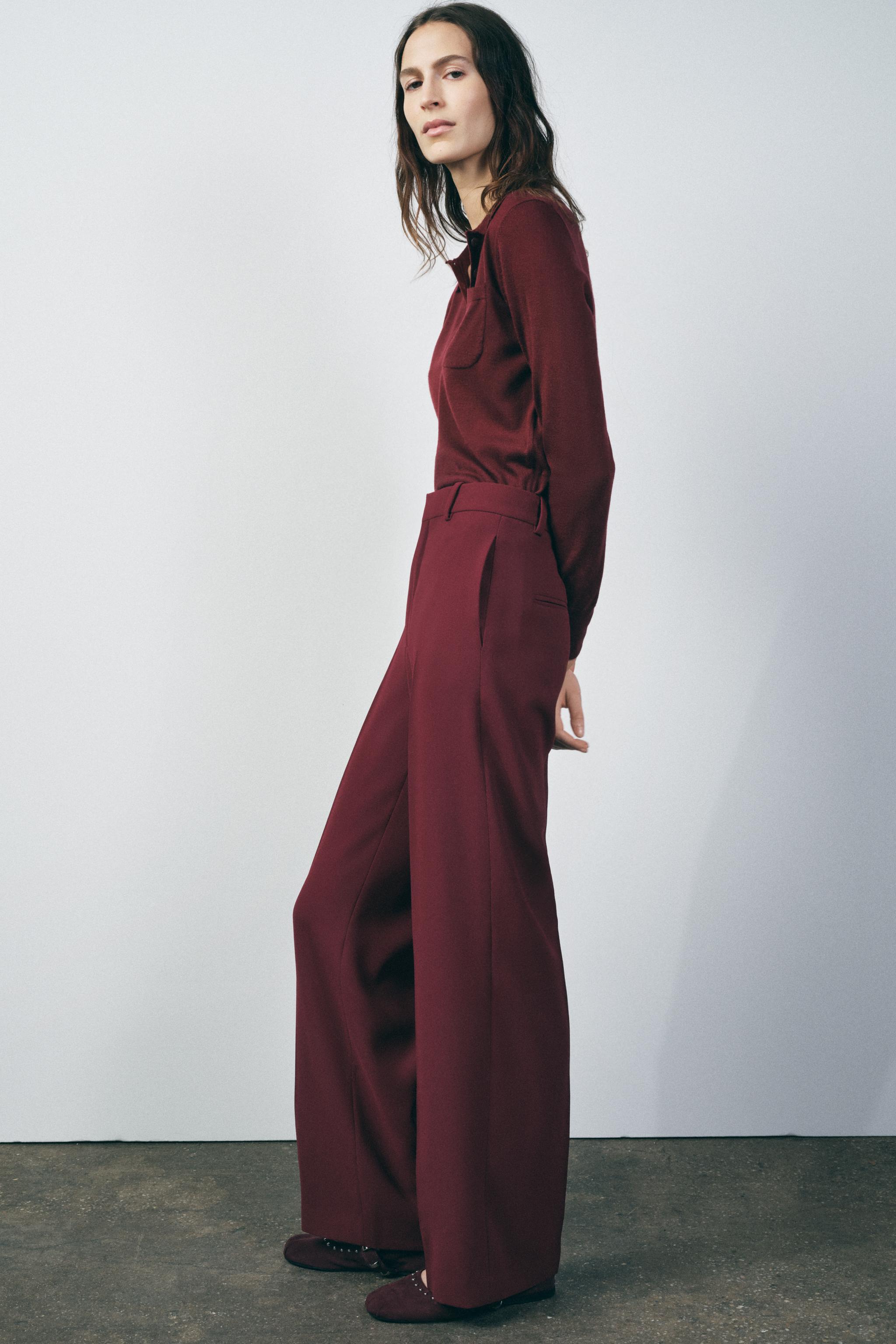 PANTS WITH A HIGH WAIST ZW COLLECTION - Maroon | ZARA United