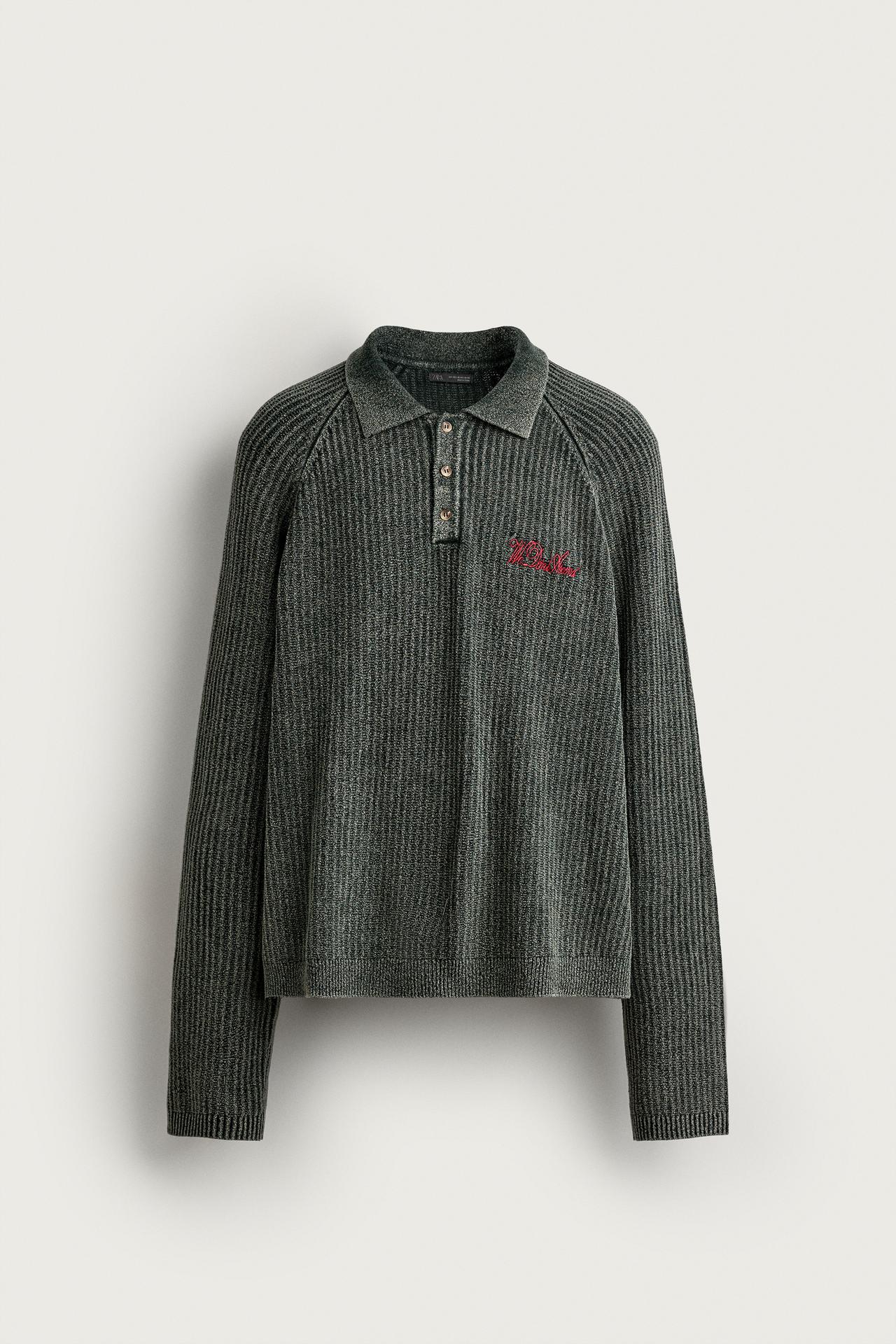 EMBROIDERED ZIP-UP KNIT POLO — Green