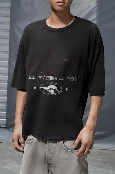 WASHED PRINT KNIT T-SHIRT - Black by Zara