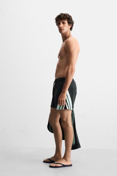 MID-LENGTH SWIMMING TRUNKS WITH CONTRAST BANDS - Black by Zara - Image 4