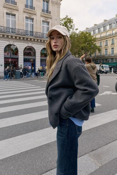 SOFT DOUBLE-BREASTED SHORT COAT - Grey by Zara - Image 3