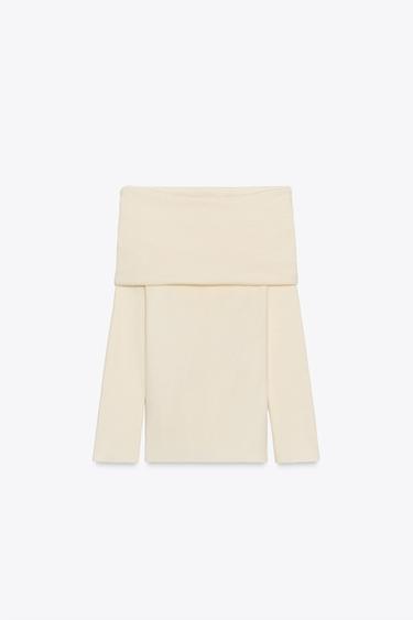 GATHERED STRAPLESS KNIT TOP - Ecru by Zara