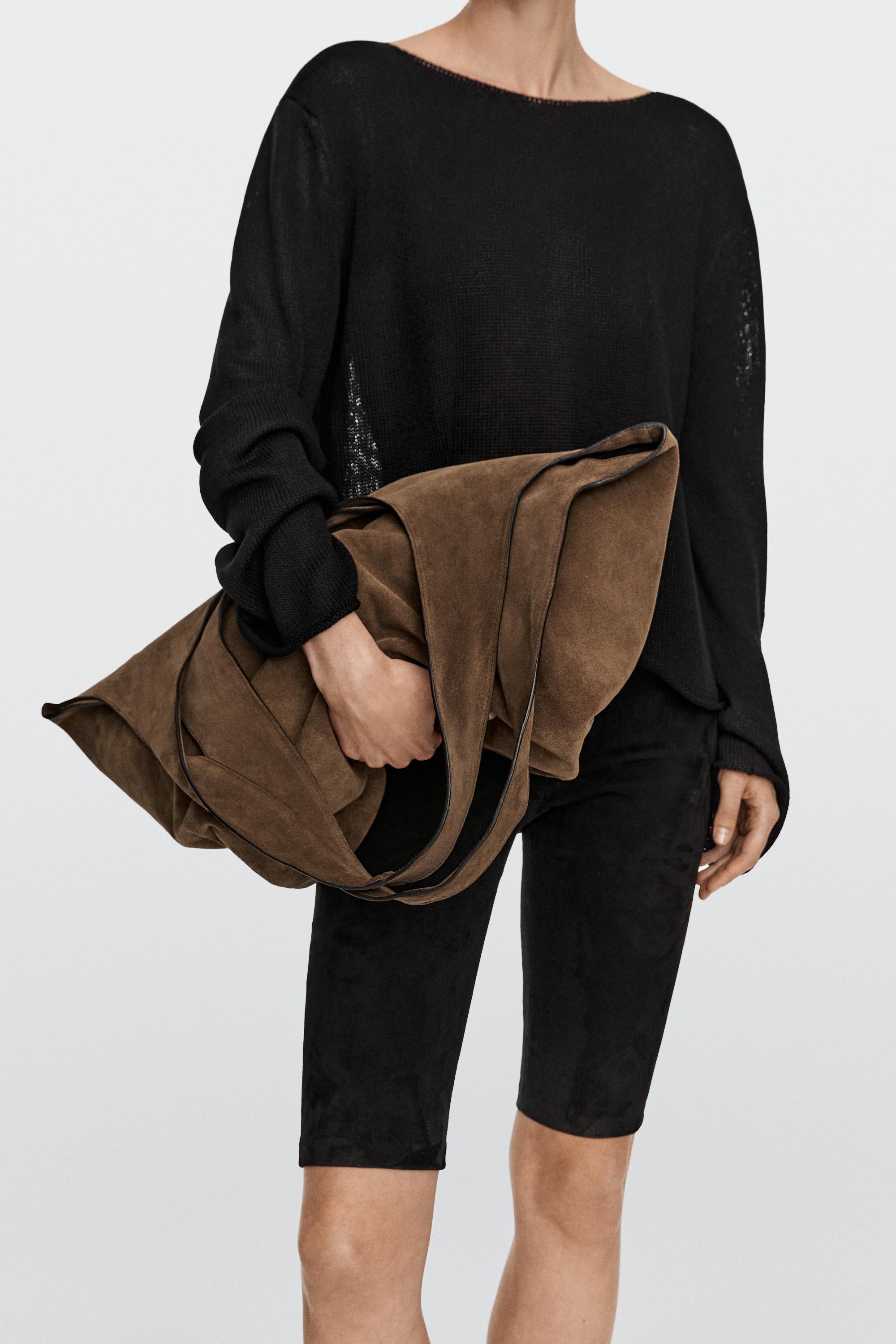 Split leather maxi tote bag