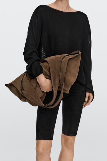Bolso maxi tote piel serraje - Mantequilla de Zara - Imagen 0