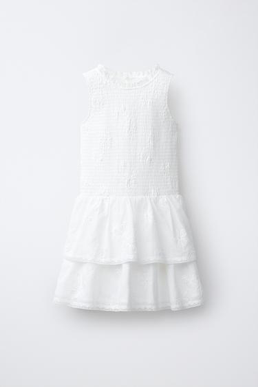 DRESS WITH RUFFLES AND EMBROIDERED FLOWERS - White by Zara