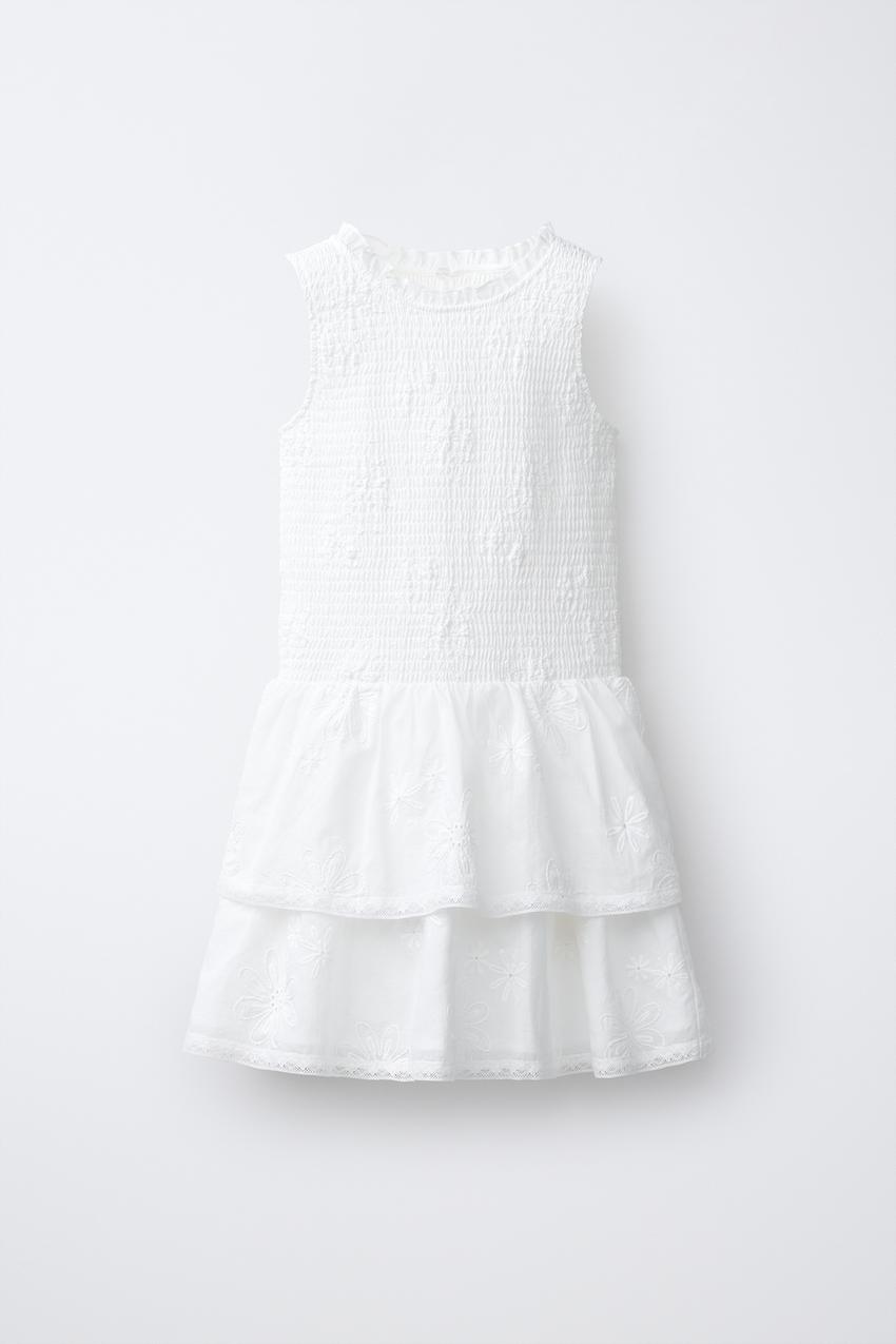 EMBROIDERED FLORAL RUFFLED DRESS - White | ZARA United States EMBROIDERED FLORAL RUFFLED DRESS - White | ZARA United States