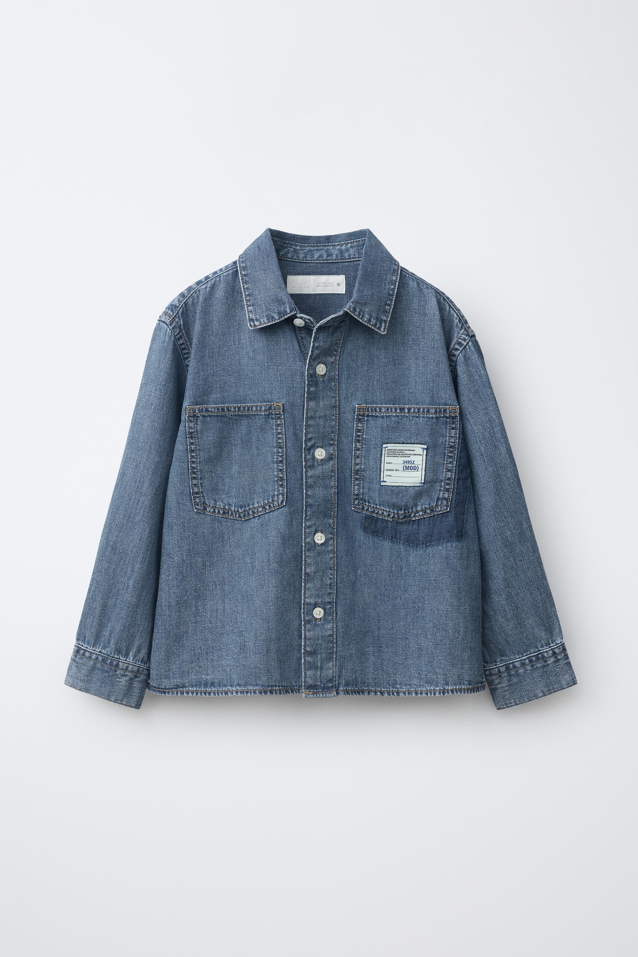 LABEL DENIM SHIRT — Blue