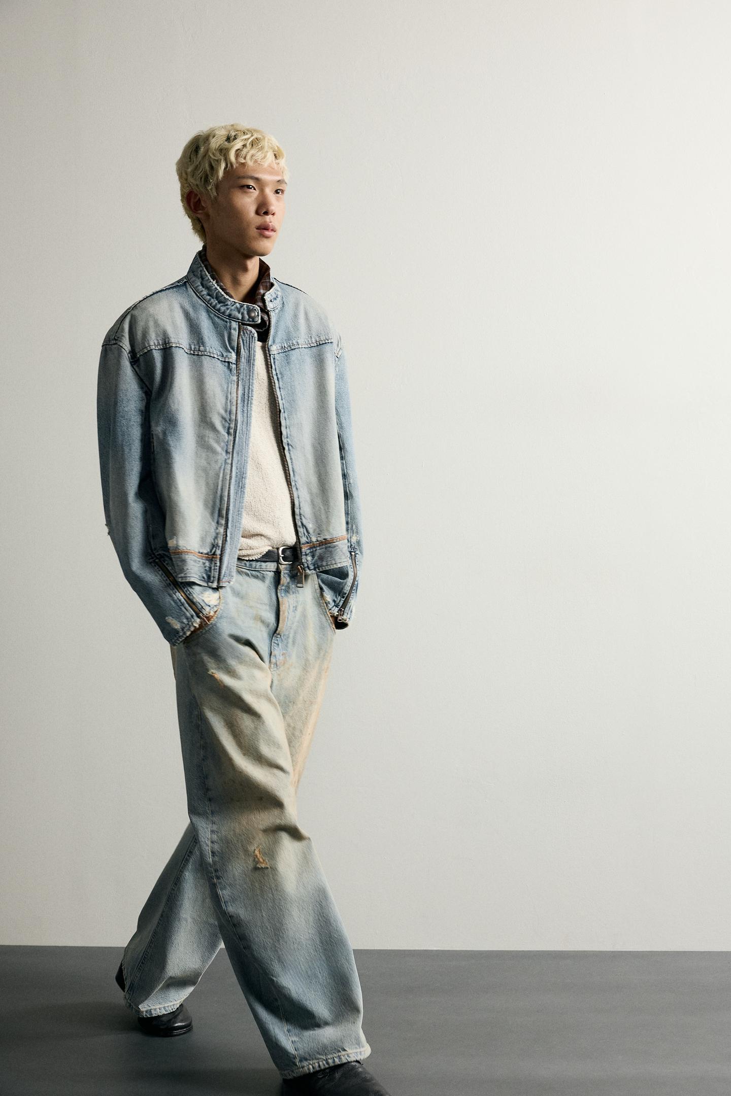 Мужские джинсы Zara Vintage-Effect Loose Barrel-Fit, цвет: Светлый синий — фото 6